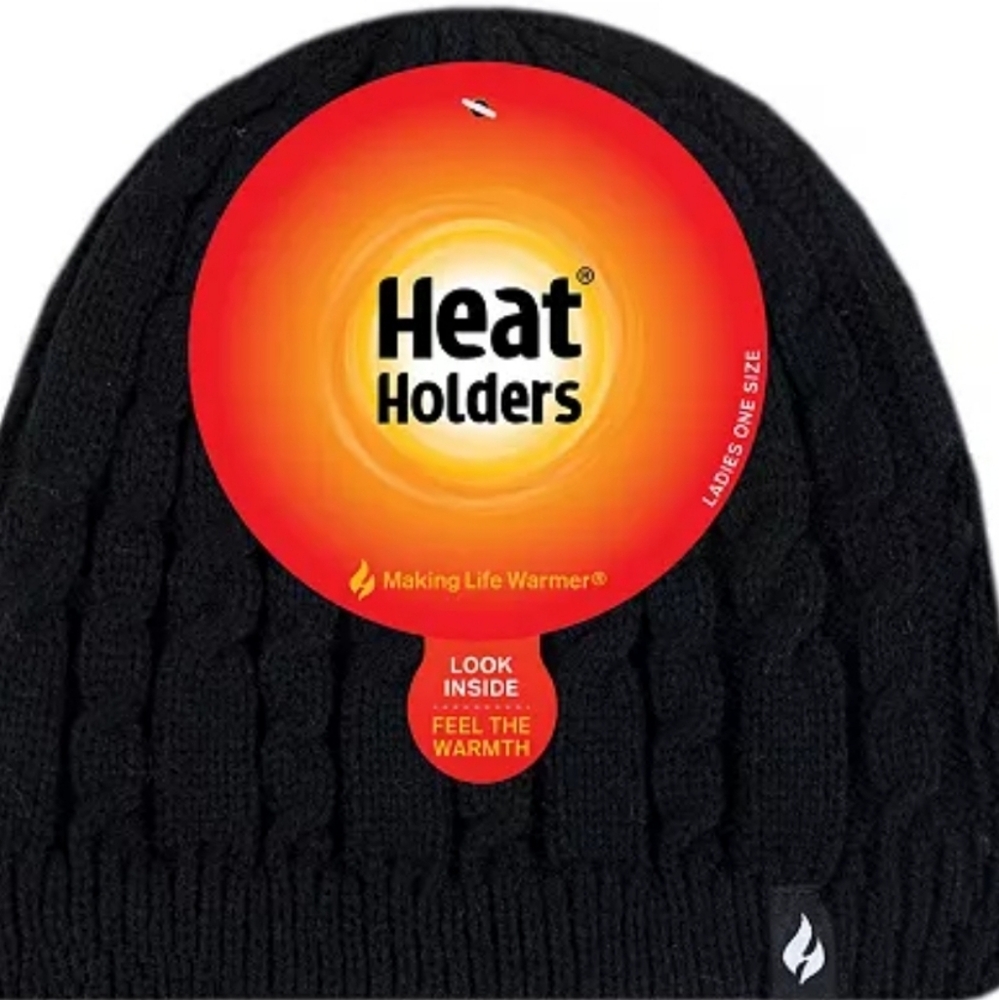 Heat Holders Women's Black Cable Knit Hat